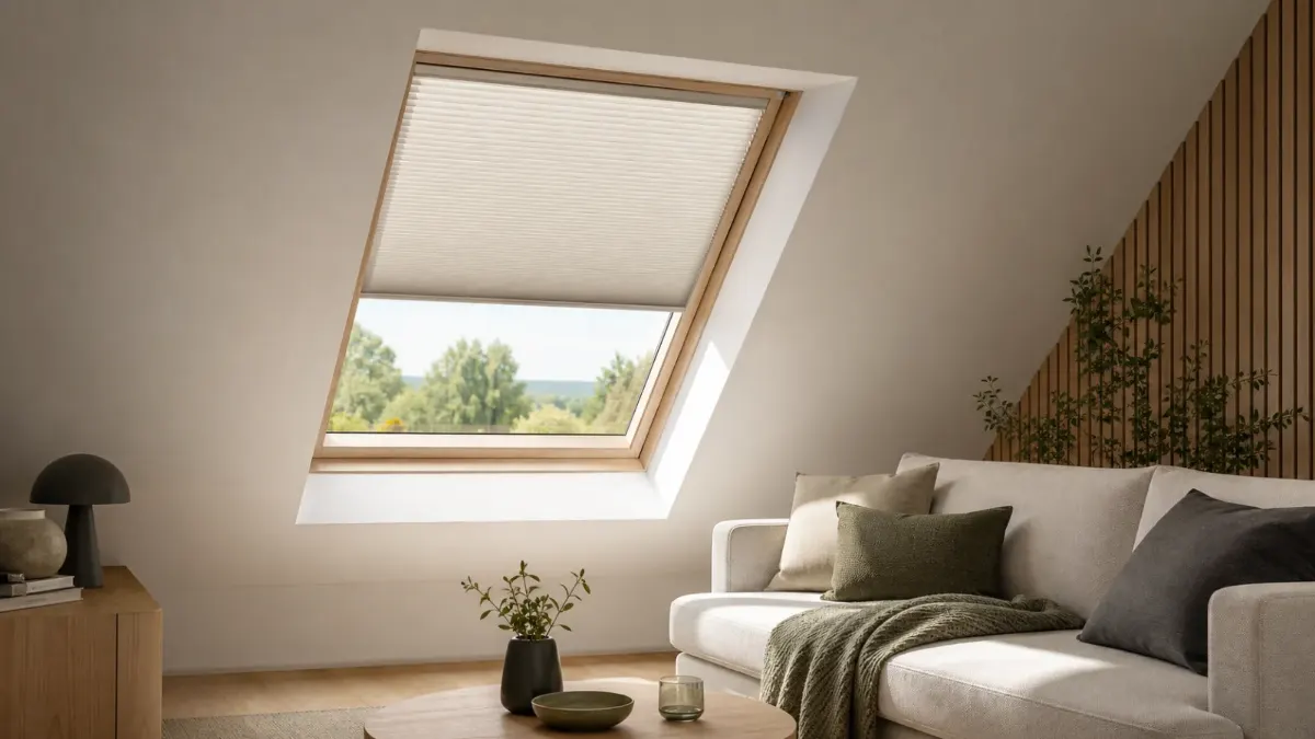 Dachfenster mit dekorativem Plissee